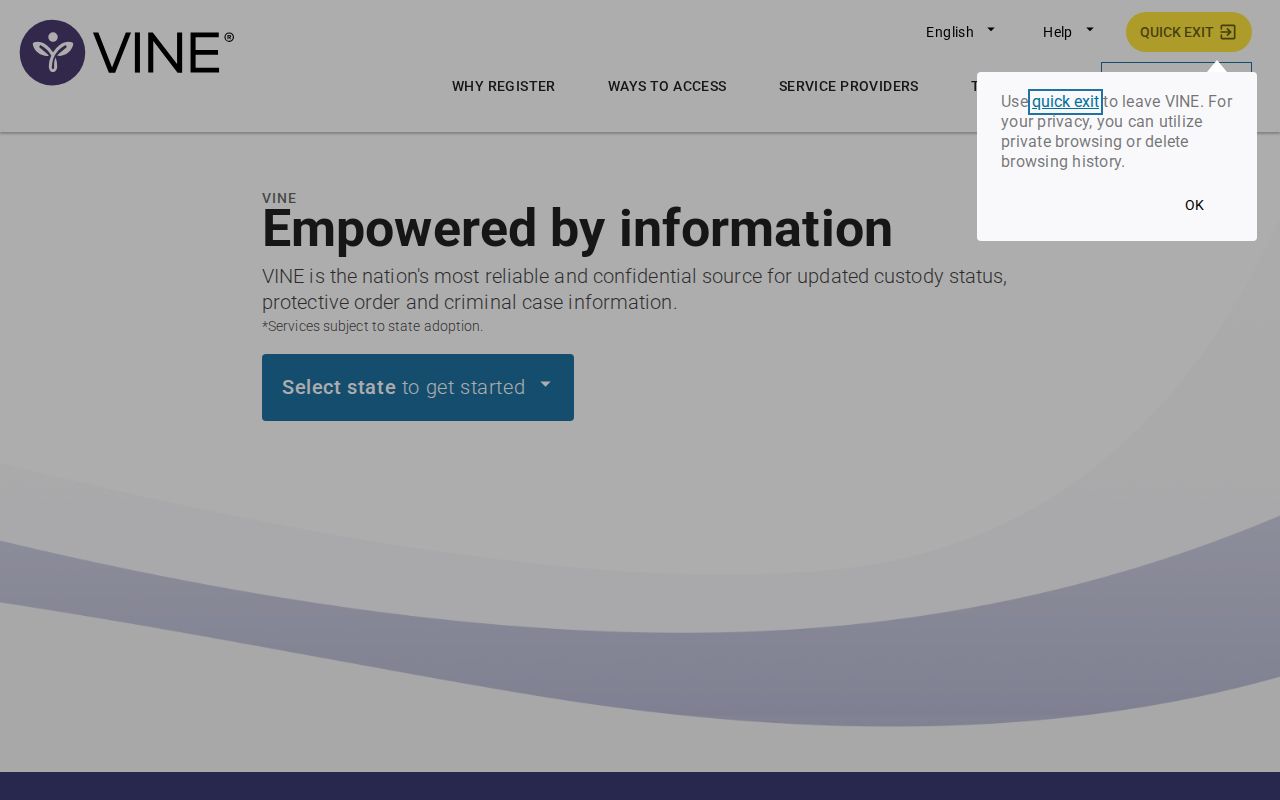 VINELink custody notification option for a Calloway County arrest search