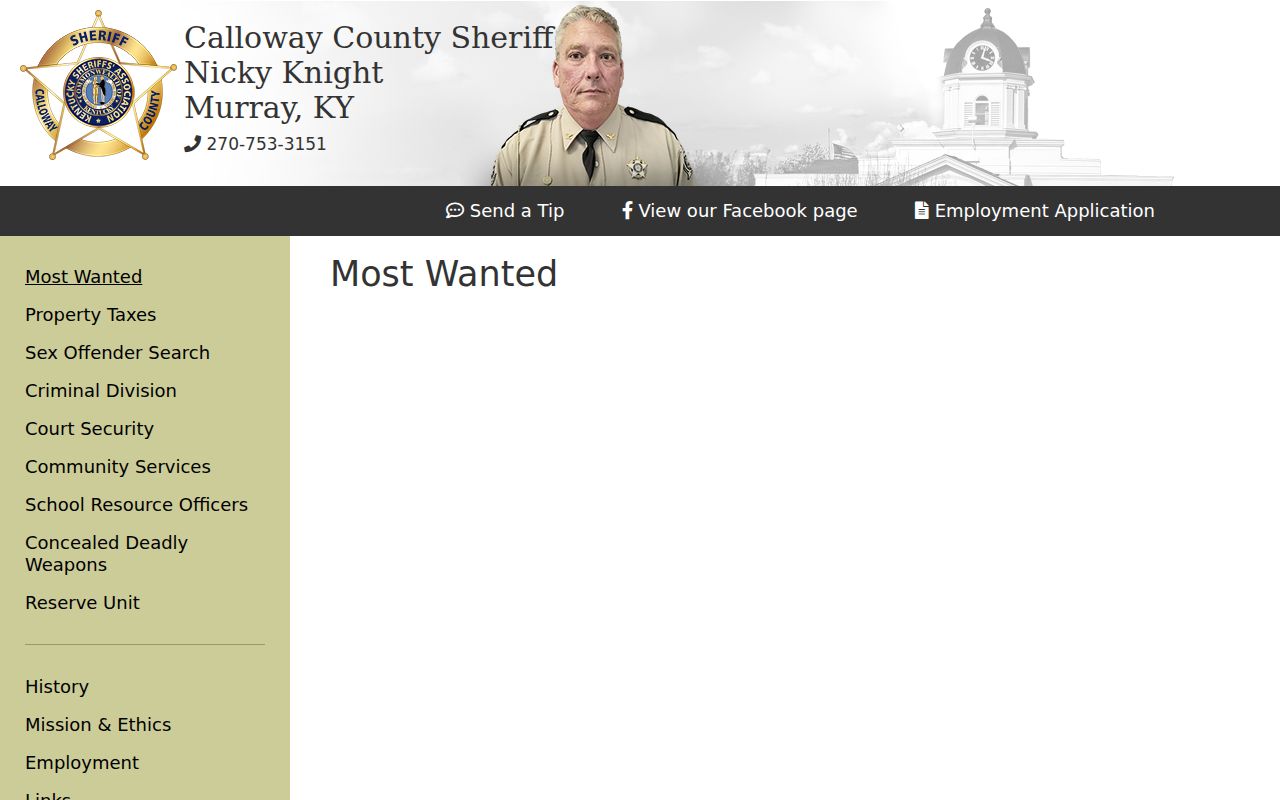 Official Calloway County arrest and warrant information interface