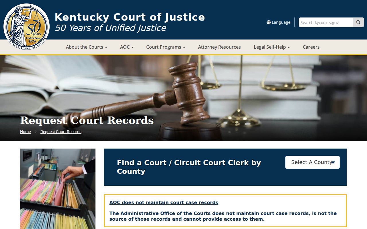 Official request route for archived Calloway County court case records