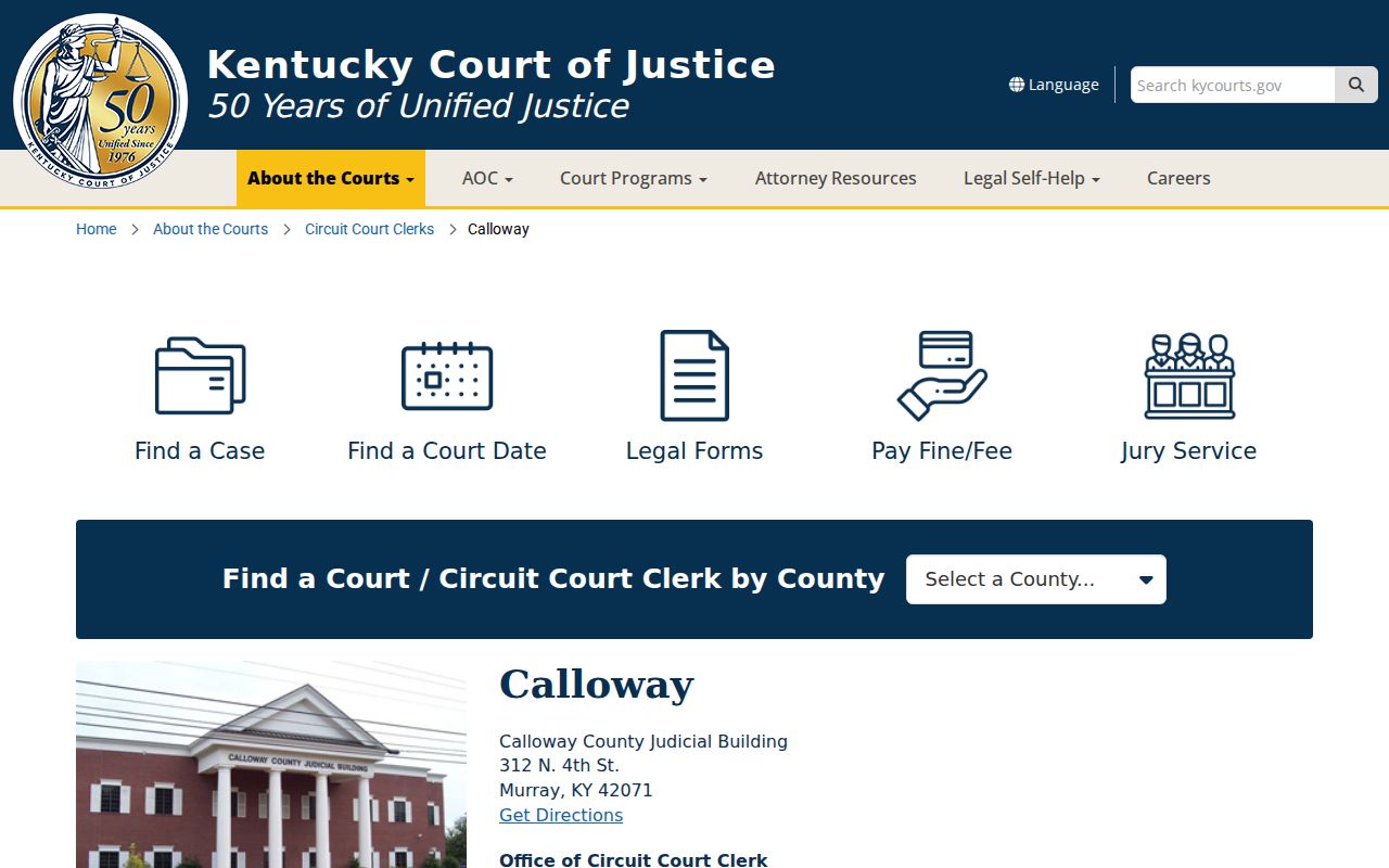 Calloway County court case lookup source for local courts and clerk