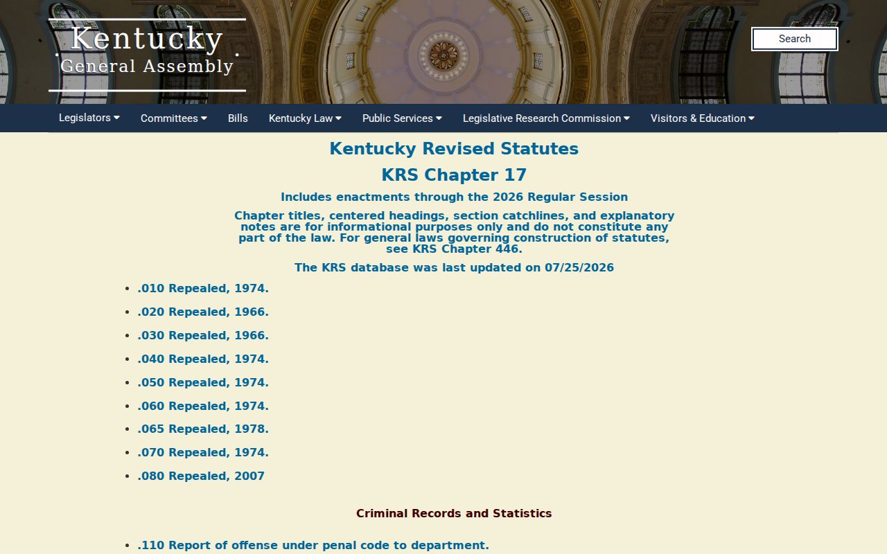 Kentucky Revised Statutes Chapter 17 official page