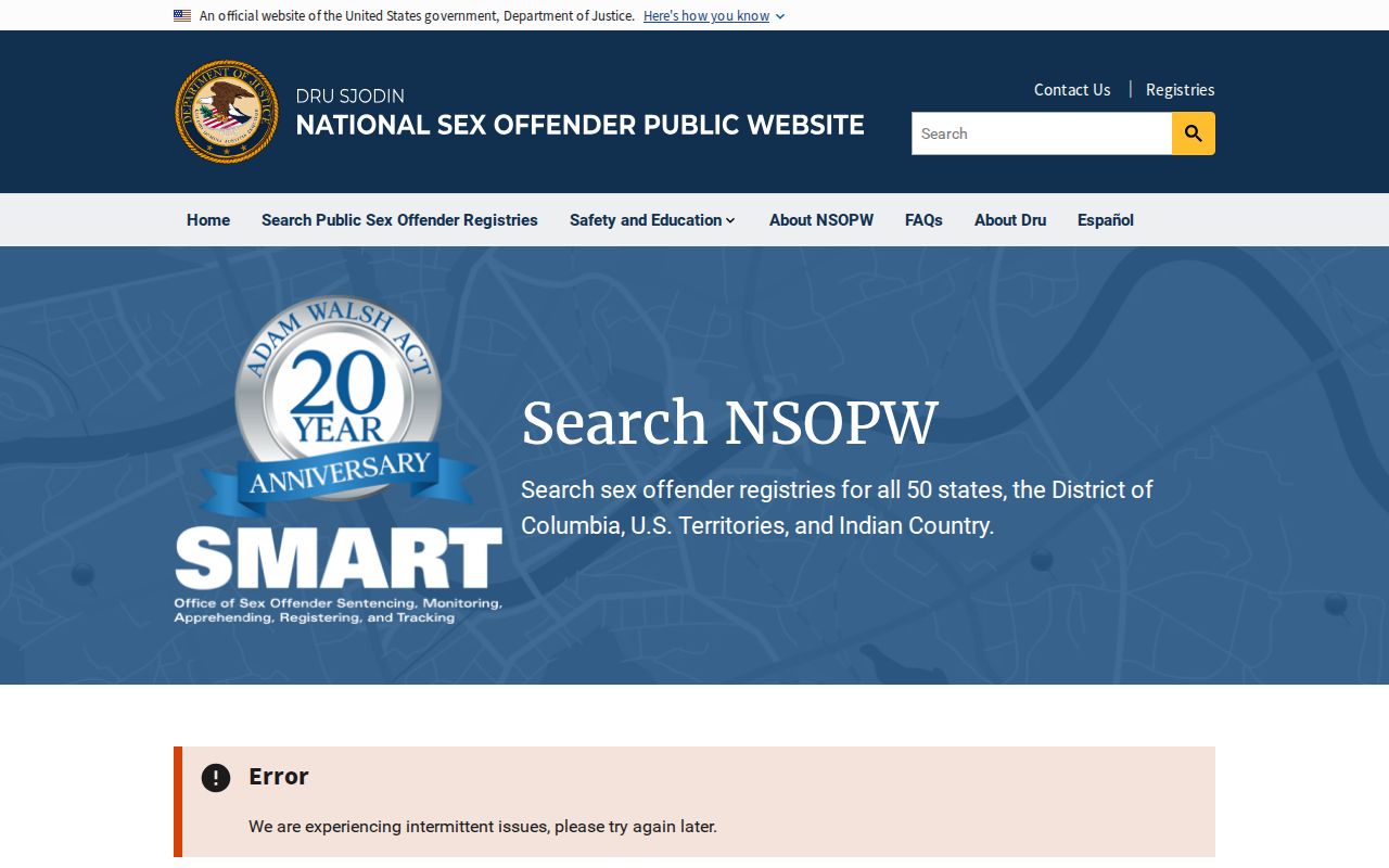 National Sex Offender Public Website search interface