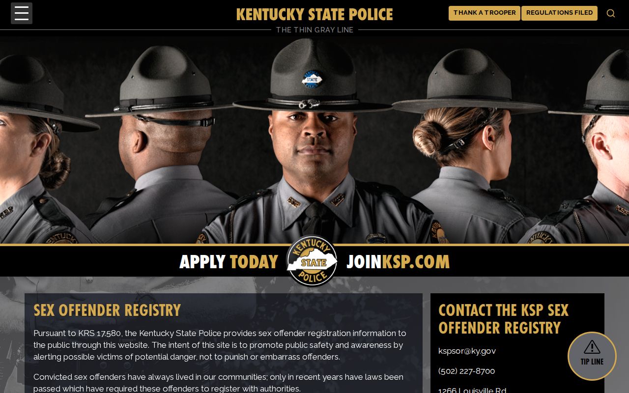 Kentucky State Police sex offender registry guidance page