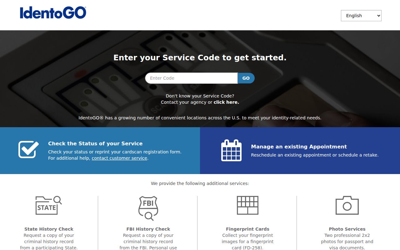IdentoGO Kentucky fingerprint enrollment interface