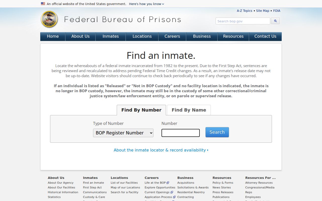 Federal Bureau of Prisons inmate locator for a Hazel-related federal custody search