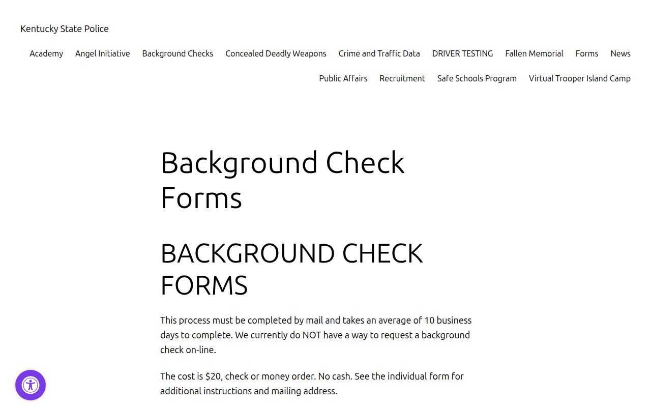 Kentucky State Police background check forms for a Hazel record request