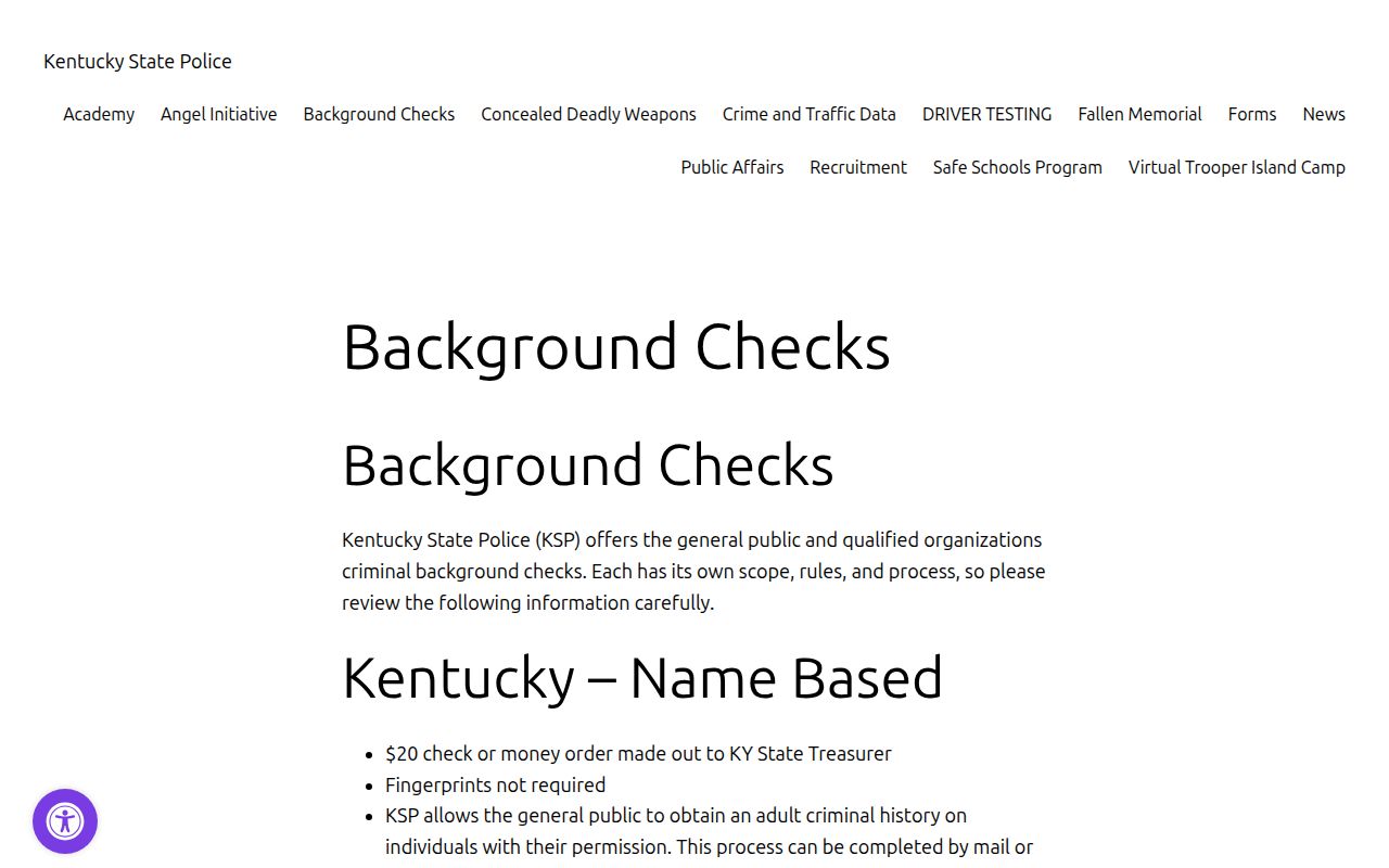 Calloway County criminal history Kentucky State Police check options